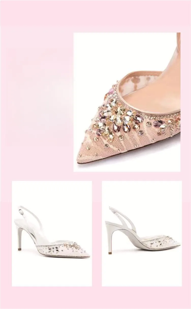 PDEP 2024  rhinestone new point toe elegant women  high heel wedding shoes crystal lace net stiletto heel shoes for women new