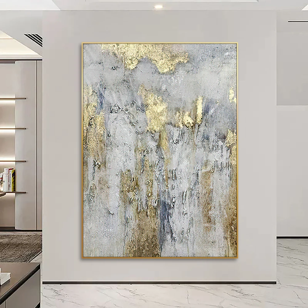 Texture Gold leaf Painting 100% Hand Painted Abstract Seascape Oil Painting on Canvas Wall Art for Living Room
