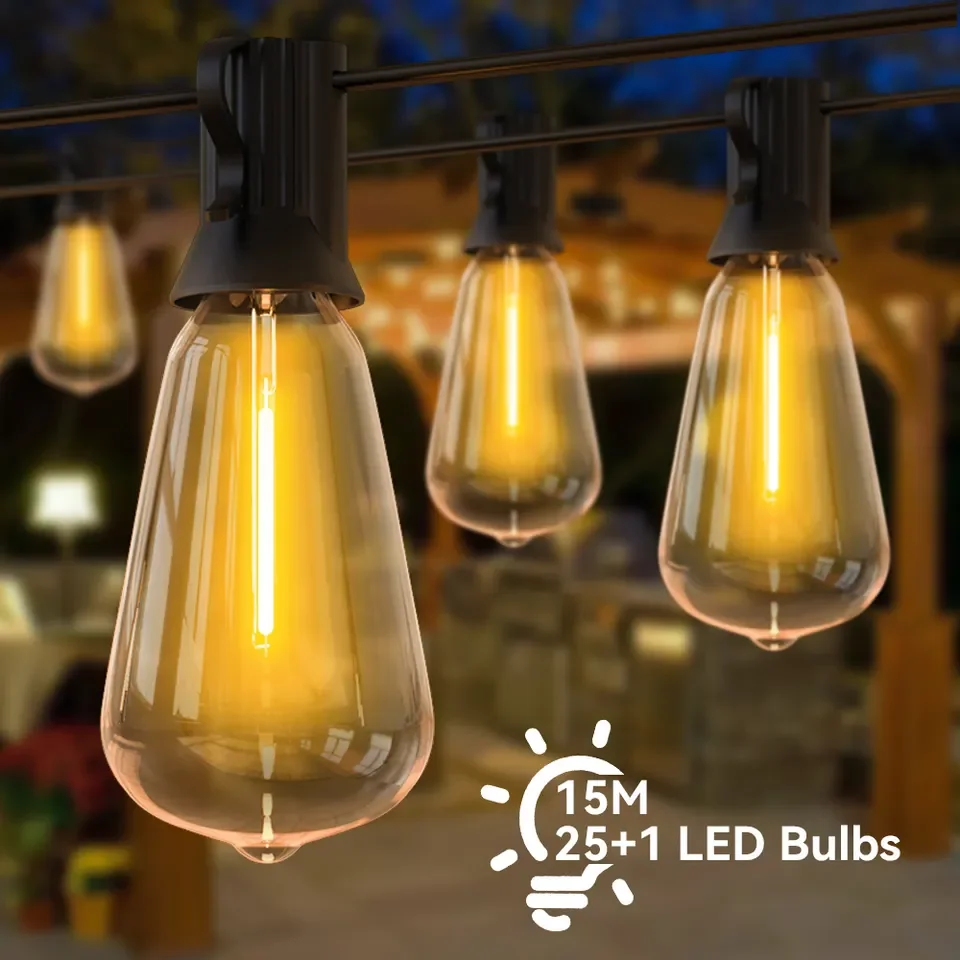 Waterproof Patio Festoon Lighting  Dimmable Hanging Lights Globe ST38 Bulbs Shatterproof Connectable Outdoor Lighting Garden