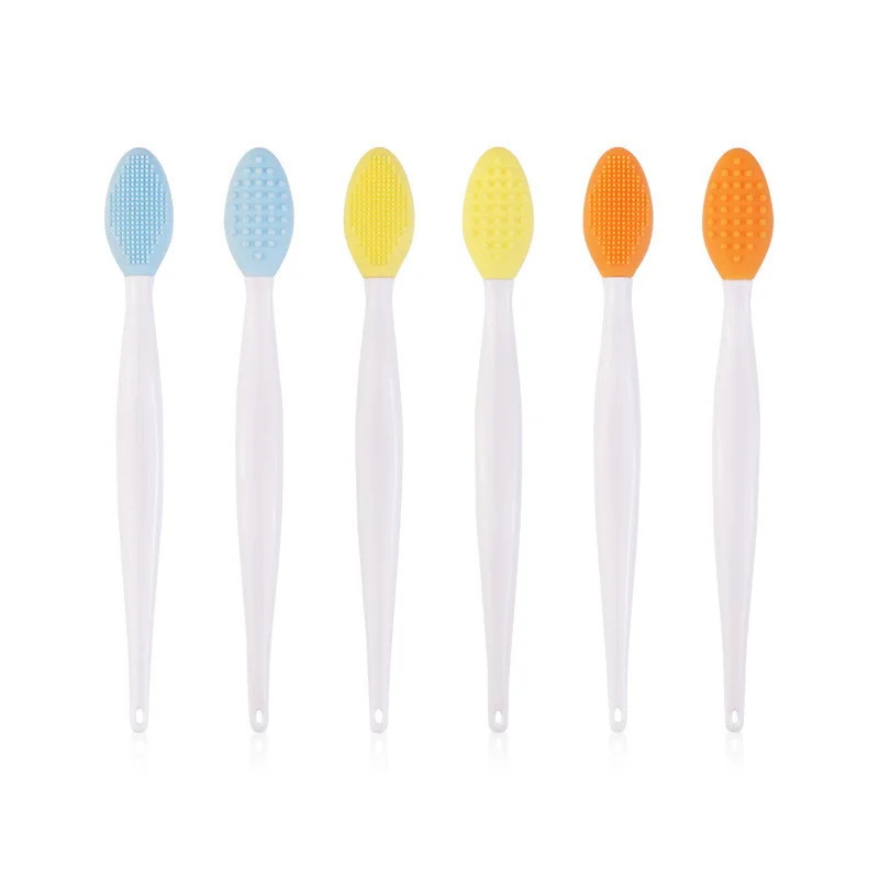 Private Label Exfoliating Lip Brush Nose Cleaning Brush Double Side Soft Silicone Lip Scrub Tool & Nose Blackhead Remove Brush