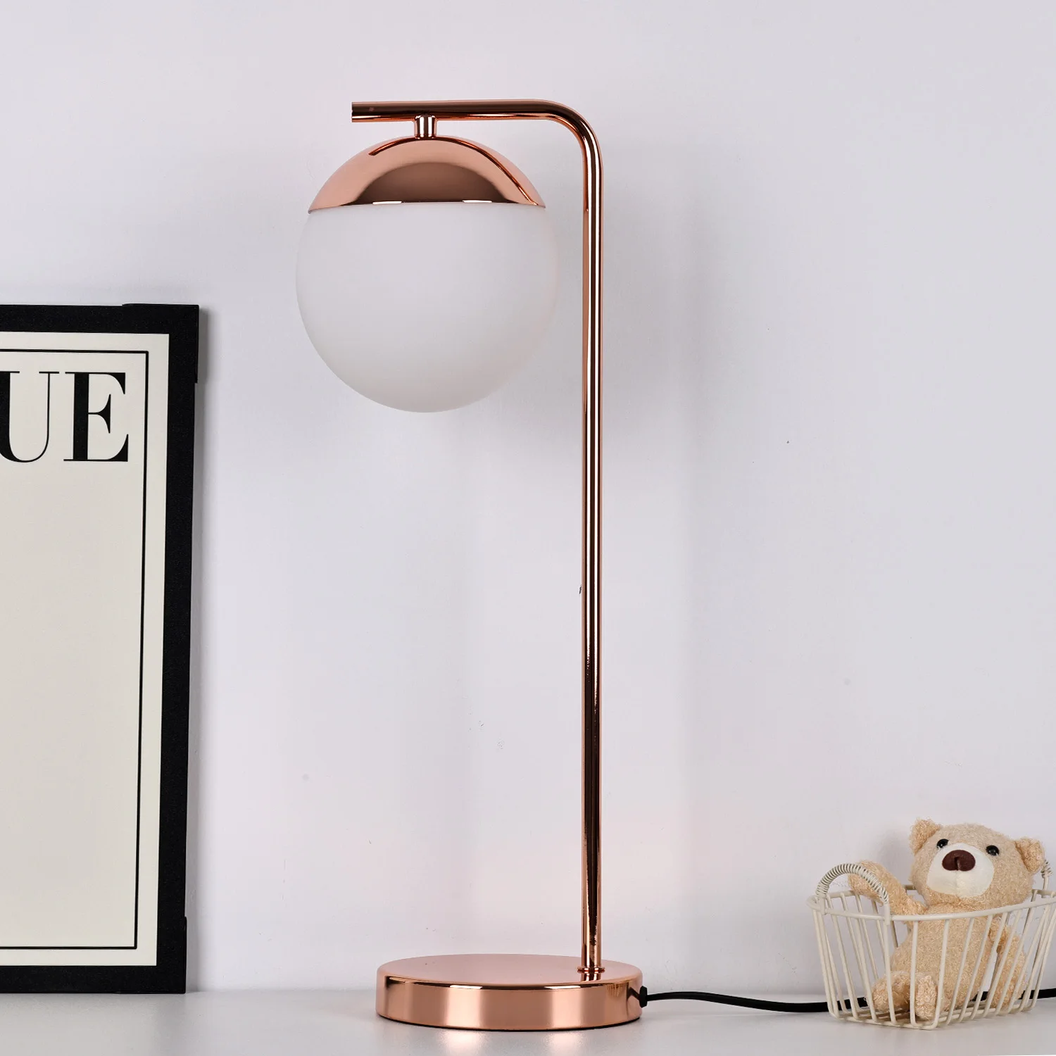 Nordic warm eye protect bedside table lamp metal switch control led desk lamp with glass ball shade