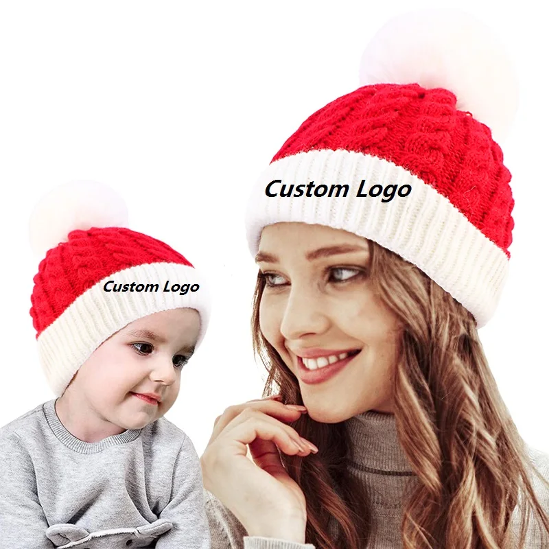 Mommy And Baby Winter Hats Two Pieces/Set Knitted Color Block Fashion Christmas Style Hats