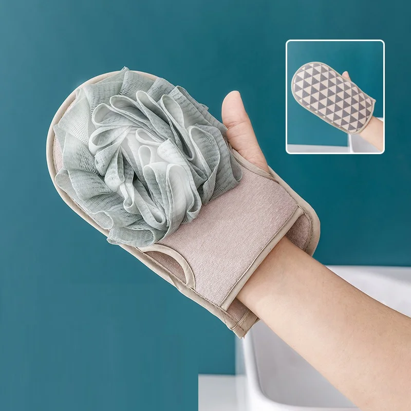 Wholesale Private Label Soft Flower Viscose Brush Body Scrubber Body Wash Bath Shower Mitts With thumb holes & PE Bath Ball