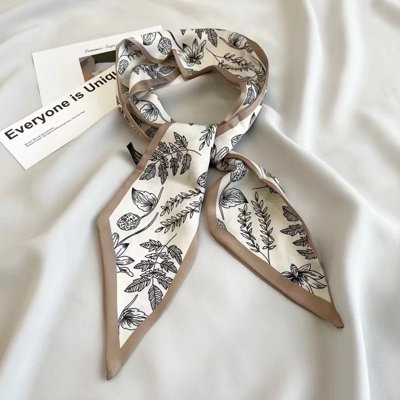 Fashion Print Hair Ribbon Scarf Women Neck Tie Bag Scarfs Satin Silk Skinny Headscarves Ladies Foulard Floral Bands 202 New