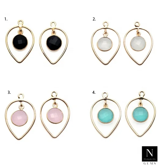 24k Gold Plated Single Bail Gemstone Bezel Charms Component Earrings Jewelry Making