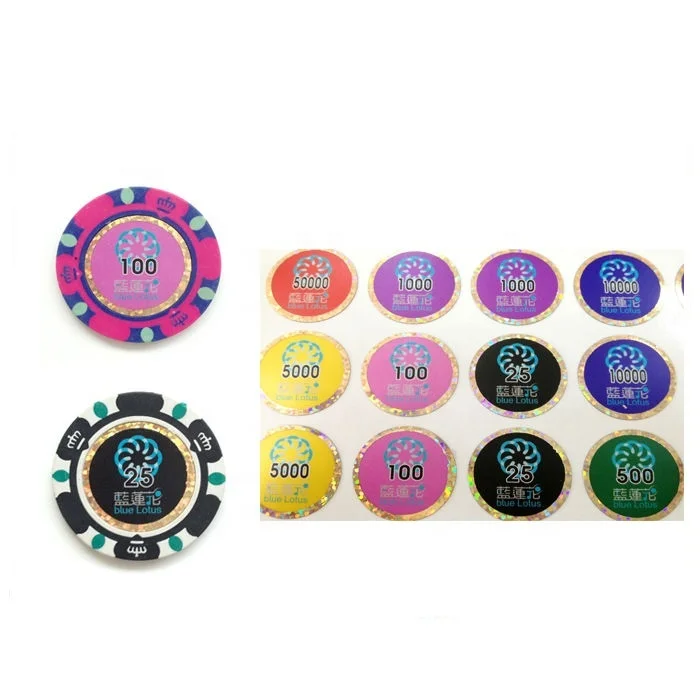 Wholesale Hot Stamping Holographic Laser Label Golf Mini Metal Casino Hologram Poker Chip Label Sticker