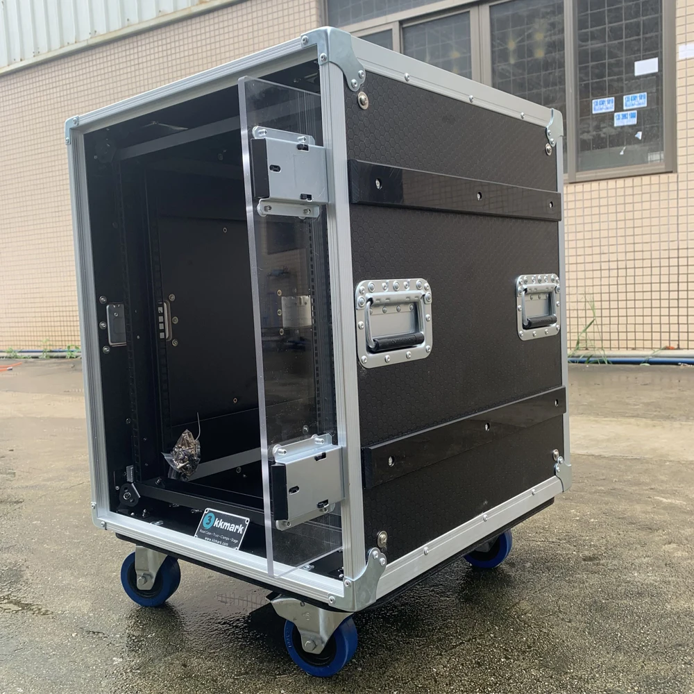 Flight road case anti vibration 6U 8U 12U 16U slide slam lid latch shock mount touring rack case with penn elcom inside and out