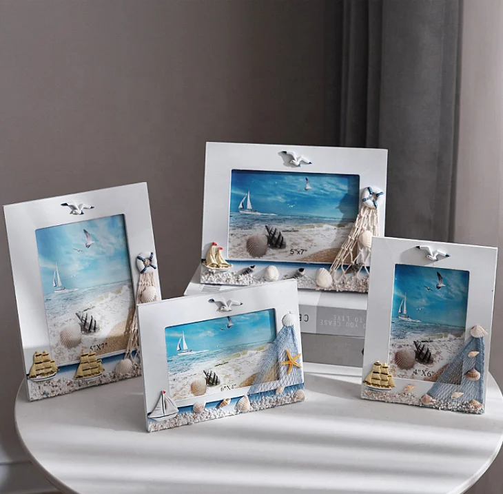 Natural Rustic 6 in Ocean Picture Frame Summer Shell Wooden Frame Creative Gifts Decorative Wood Photo Frames