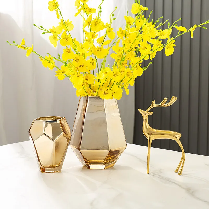 Nordic luxury living room modern home decoration golden glass vase wine cabinet