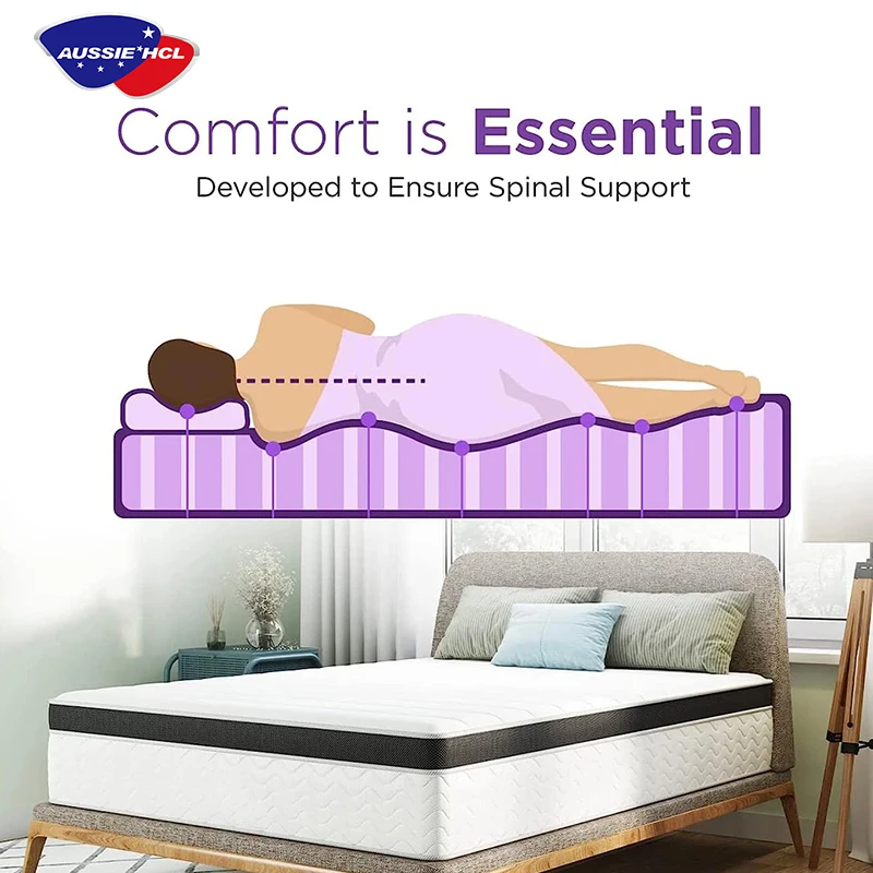 Foldable Bonnell Mattress matelas 8-12 Inch Fabric King Size Natural Latex Gel Memory Foam 5 Zone Pocket Spring Hybrid Mattress