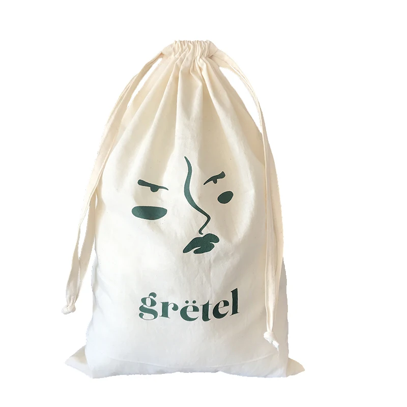
Custom Logo Printed Large 30x45cm Drawstring Natural Cotton Apparel dust bags 