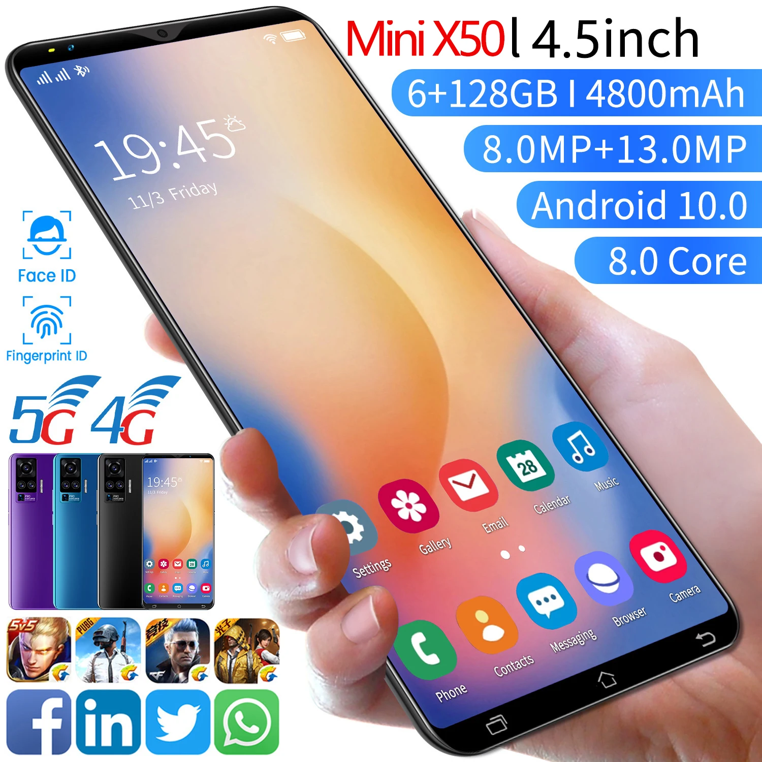 Лидер продаж мобильный телефон MINI X50 4 5 дюйма 6 ГБ + 128 Гб оригинальный полноэкранный Android 10 0 Восьмиядерный 4G 5G смартфон