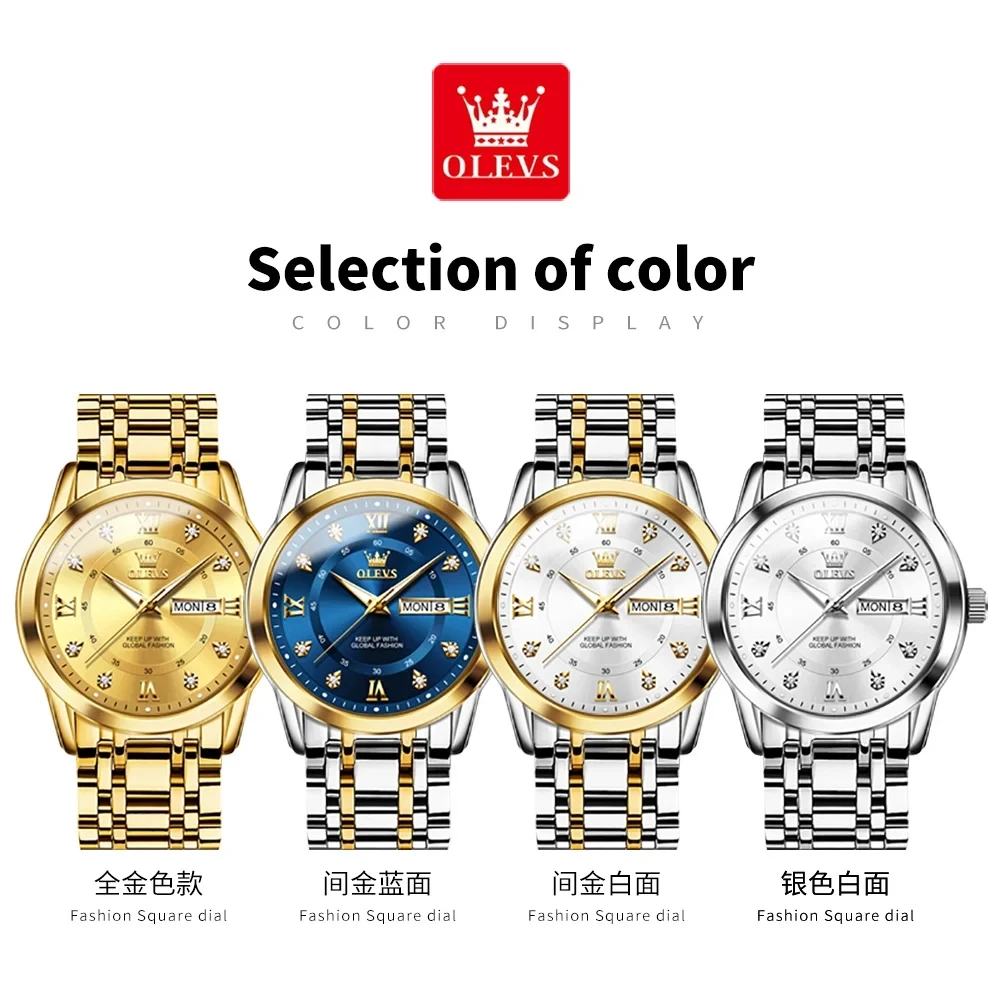 OLEVS 5513 Men Fashion Business Luxury Watches New Stainless Steel Strap Sport Clock Waterproof Gold Japan Quartz Watch