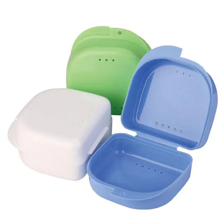 Portable Mouth Guard Case Dental Orthodontic Retainer Box Case Plastic Denture Tray Box Teeth Container Denture Box Colorful