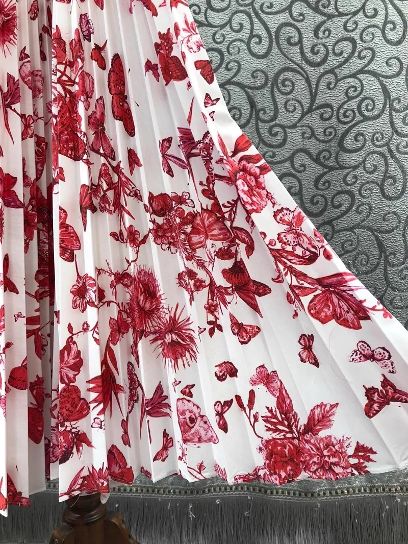 Top Quality New Long Skirt 2024 Spring Fashion Women Colorful Floral Prints High Waist Long Maxi Skirt Lady Cotton Pleated Skirt