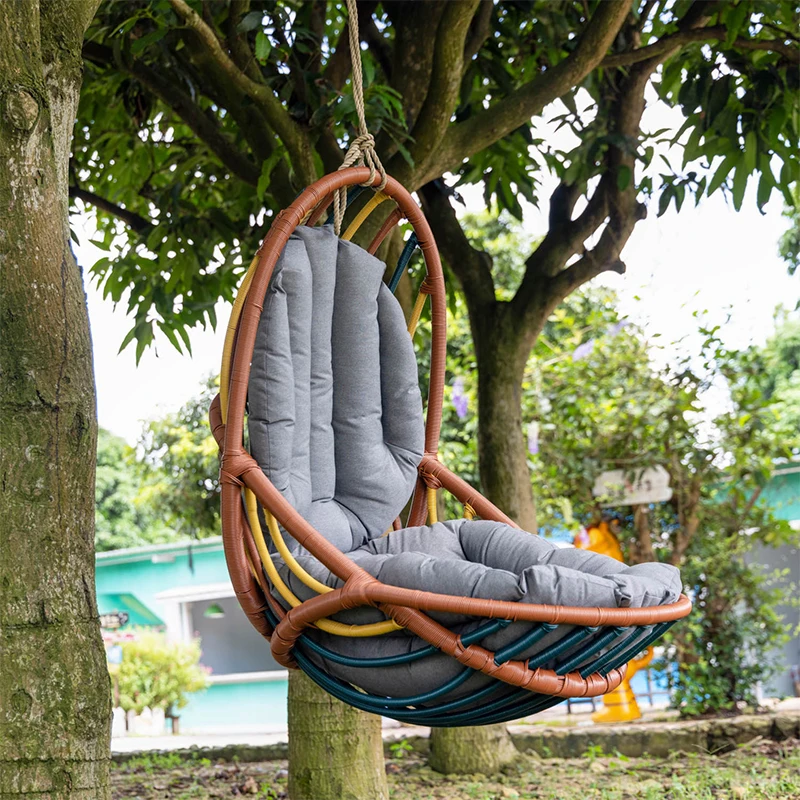 Colorful Waving Rattan Leisure Furniture Patio Swivel Chair Outdoor Hanging Swing Hammock Chair
