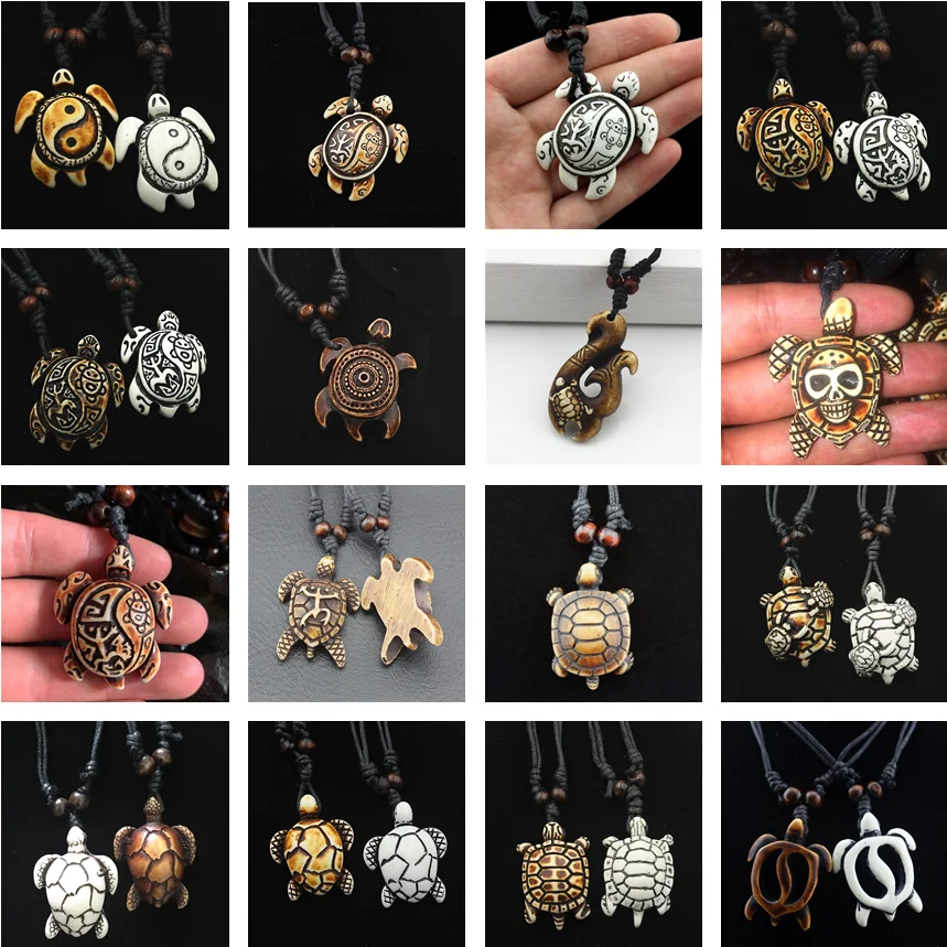 American Maya Inca Jewelry Nautical Surfing Imitation Bone Tribal Necklace For Men Wholesale Resin Sea Turtles Pendant Choker