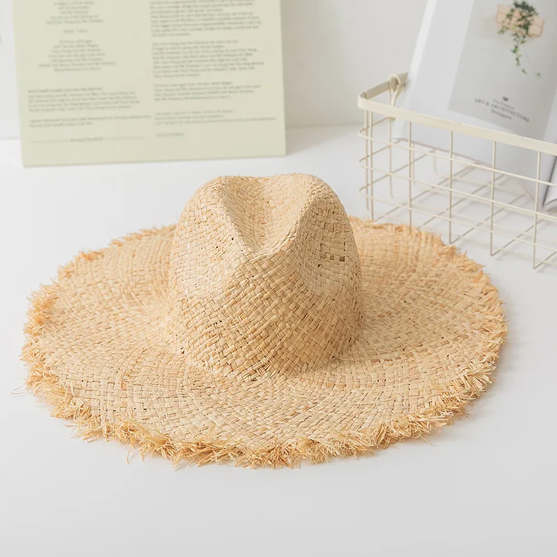 Stock Women Raffia Straw Hat Large Wide Rough Brim Floppy Straw Hat Beach Summer Sun Visor Hat