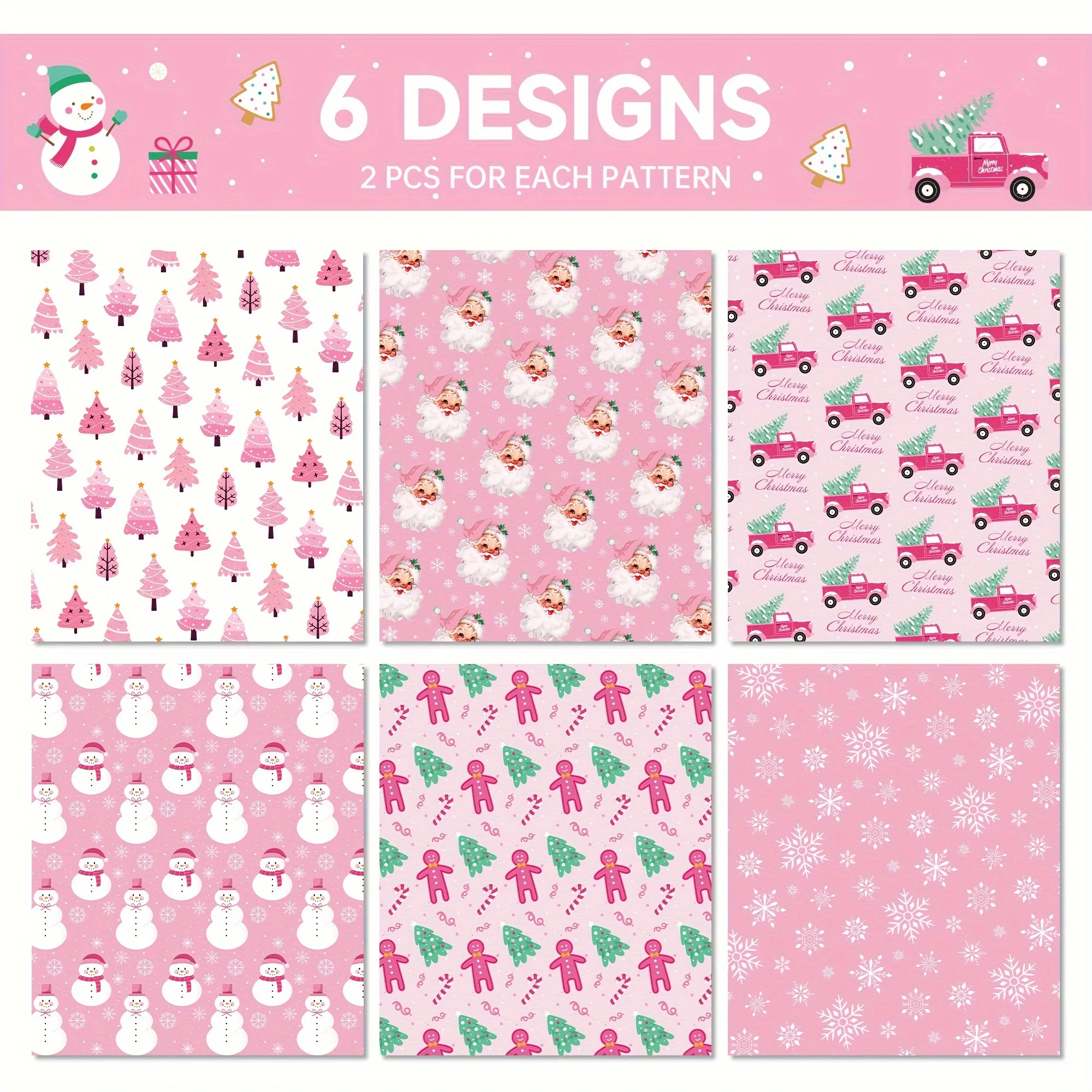Reindeer Snowflake Designs Holiday Presents Pink Christmas Wrapping Paper for Festive Gift Wrapping