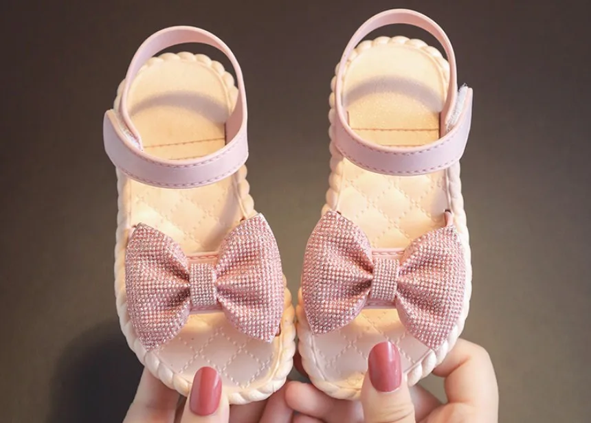 
LK0008 wholesale custom cheap low minimum moq open toe toddler baby children summer princess kids little girl sandal with bow 