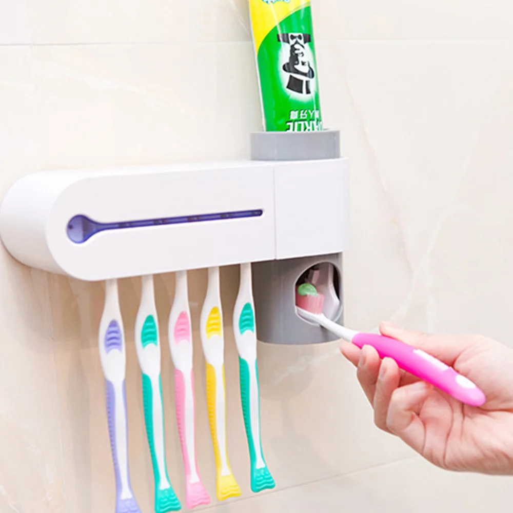 99.99% Disinfection Dental Oral Care Wall Mounted Automatic Toothpaste Dispenser UVC Sanitizer Box  UV Sterilization toothbrush