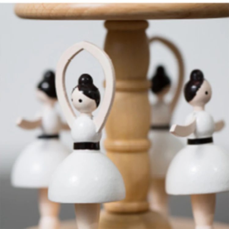 Custom song wooden merry go round girls jewelry music boxmovement ballet music box