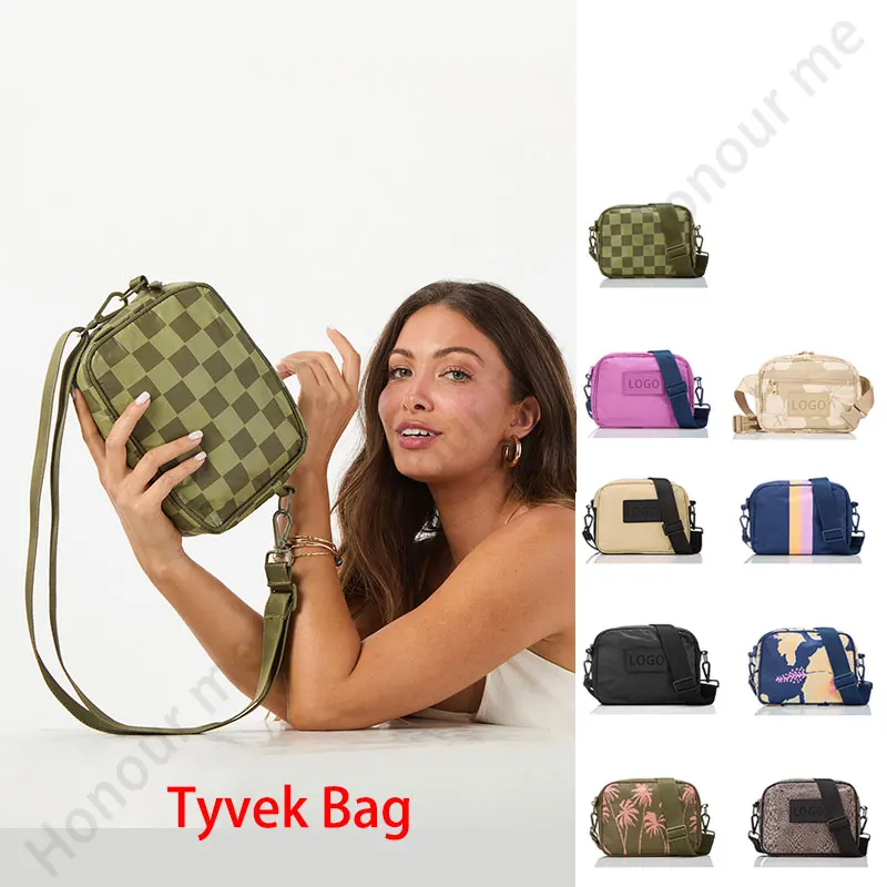 Custom Women Ladies Foldable Waterproof Cross Body Sling Shoulder Messenger Chest Nylon Crossbody Bag Dupont Tyvek Paper Bag