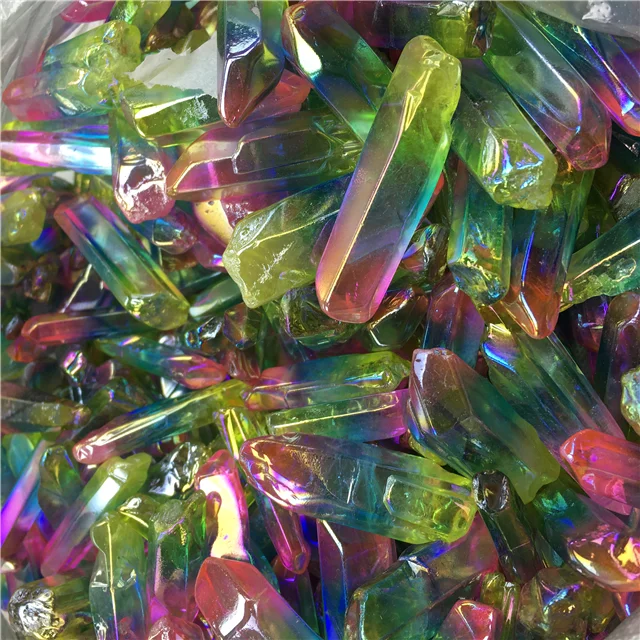 Оптовая продажа гальваническое покрытие радужная прозрачная кварцевая палочка с покрытием aura жесткий Кристалл блестящая для украшения