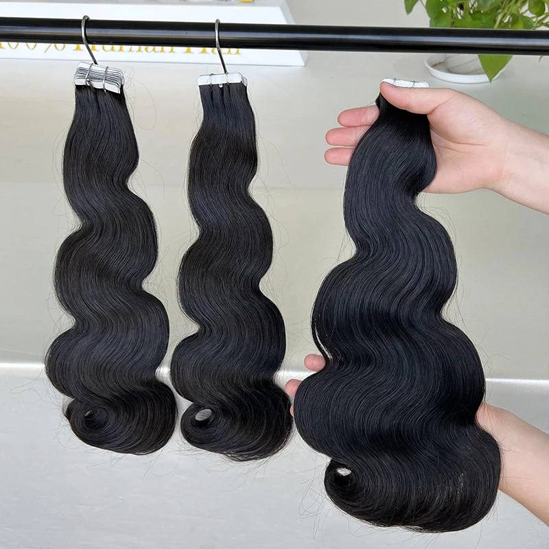 10A 12A Double Drawn Body Wave Tape In Hair Extension Seamless Invisible Tape In Wave Human Hair Extensions