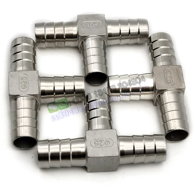 6mm 8mm 10mm 12mm 13mm 15mm 16mm 25mm T Type Hose Barb 3 Three Way 304 Stainless Steel Pipe Fitting Hose Barb Connector Adapter