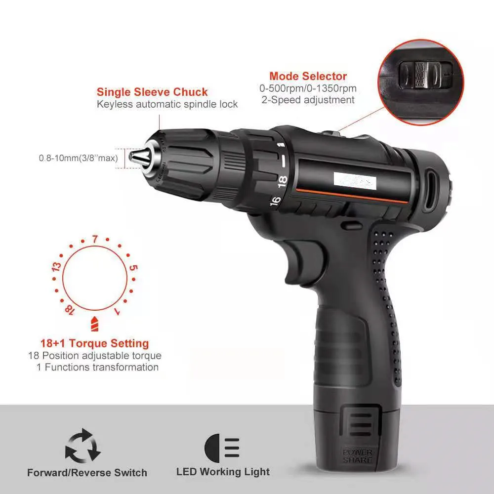 
Hot Sale Power Tools Cordless Hand Drill Portable Electric Drill Machine 12v Lithium Hand Drilling Machine 