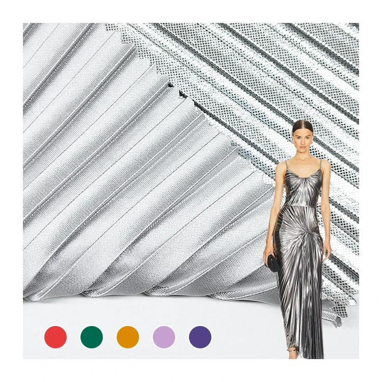 Hot Selling Polyester Outwear Fabric Pleated Foil Material, 220 GSM Solid Interlock Fabric For Clothes/