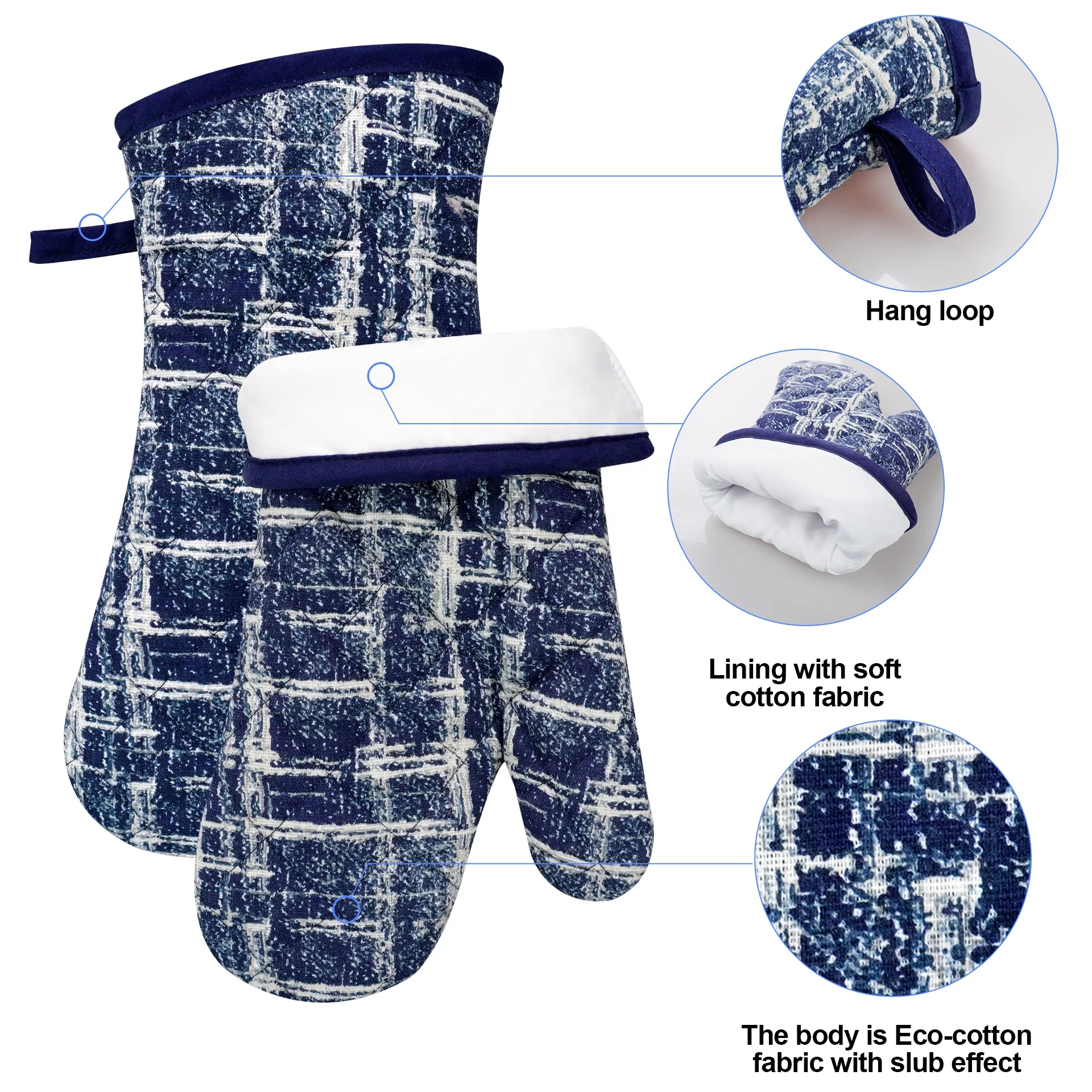 5 piece set Geometric  pattern  waterproof cotton apron cotton Anti scalding oven gloves silicone Checkered  pot holder set