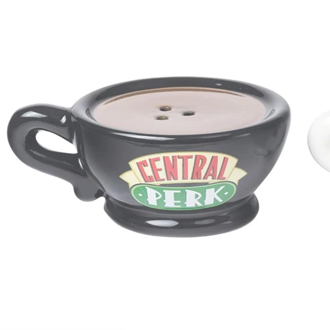Friends Black and White Central Perk Ceramic Salt and Pepper Shaker, black/white, standard