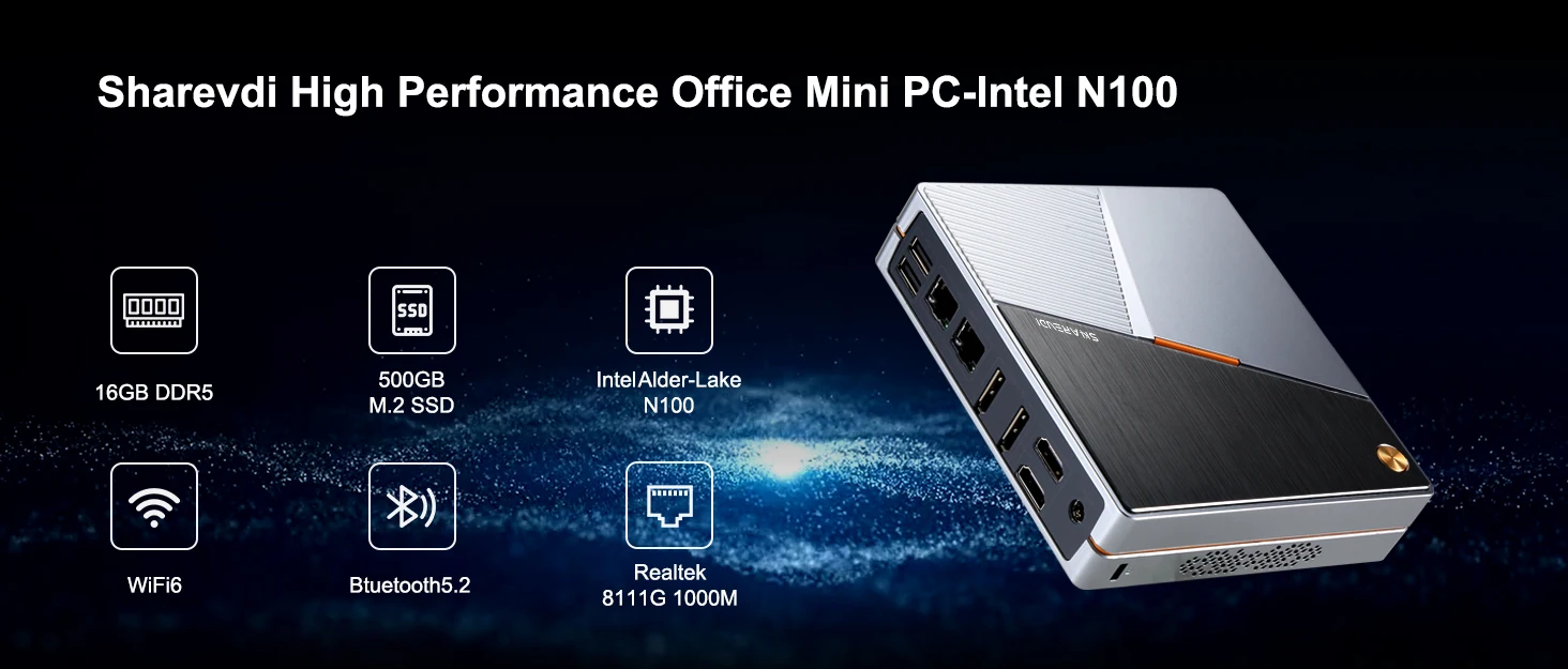 Business Education Mini PC CPU Intel N100 Office Mini PC DDR5  Multiple Displays 2*HD 1*DP Window 11/LINUX NUC Mini PC