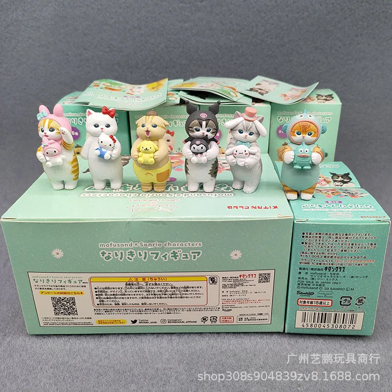 Blind Box Mofusands Action Figures Fried Shrimp Shark Cat PVC Blind Box Toys Cartoon Sanrios Cat on Slide Doll for Kids