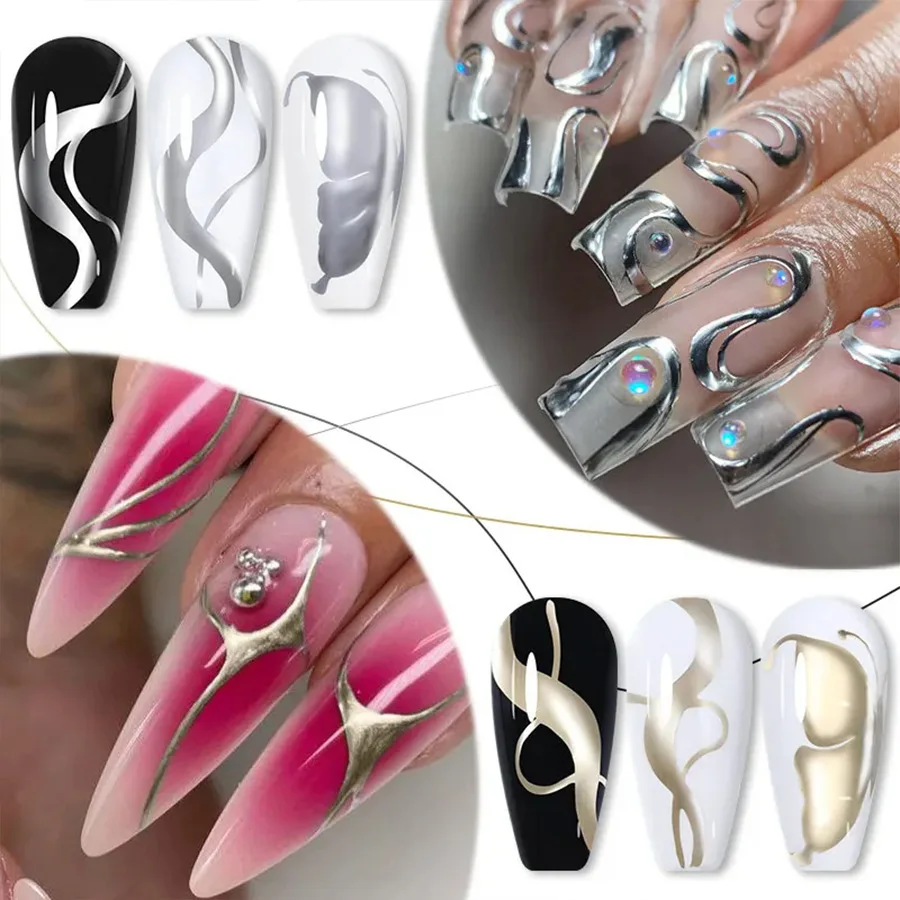 Nail Polish Rose Gold Silver Super Bright Chrome 5ml Metallic Liner Painting Mirror Effect Drawing French Gel Nail Art Varnish