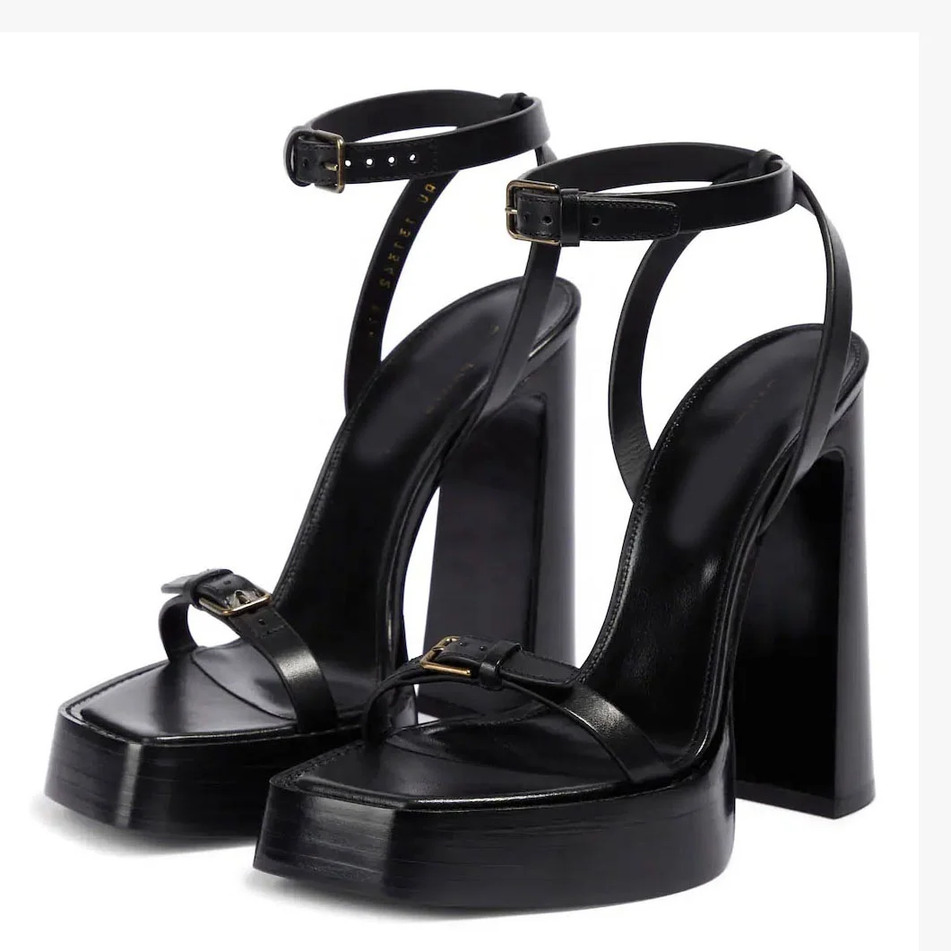 ENMAYER Square Toe Platform Chunky Heel Sandals For Ladies