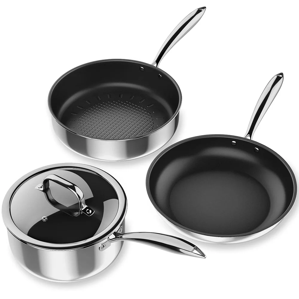 MYH High Quality Stainless Steel Pots and Pans Set Induction Cookware 4-Piece with Lid For Oven & Dishwasher Safe