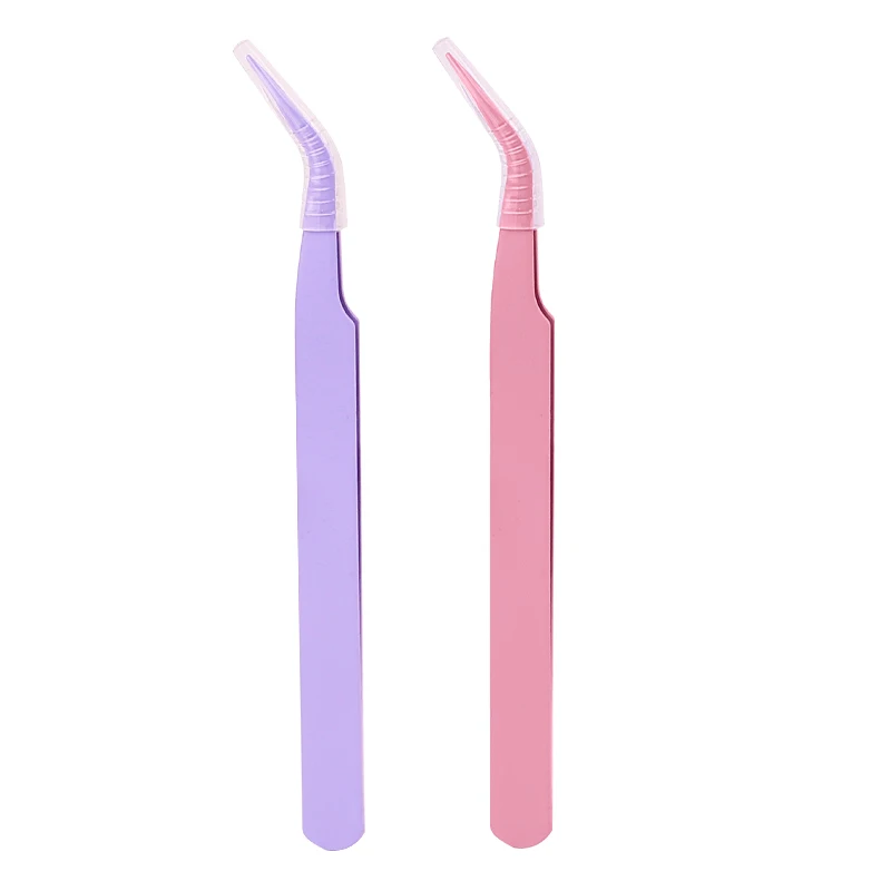 Stainless Steel Curved Volume Extension Pink Volume Lash Extensions Tweezers Fiber Tip Tweezers For Eyelash Extension