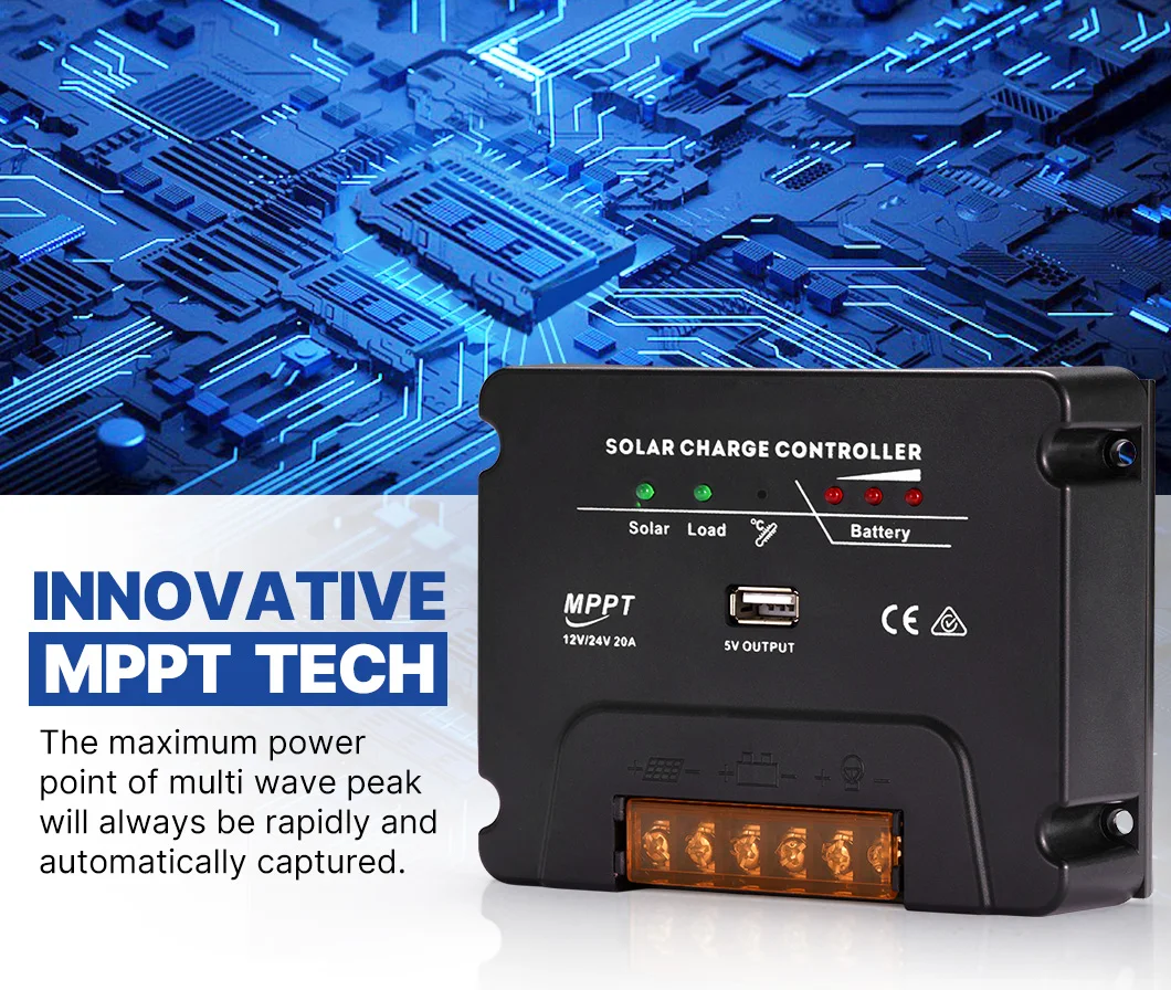 12V/24V 20A Regulator USB Port MPPT Solar Charge Controller