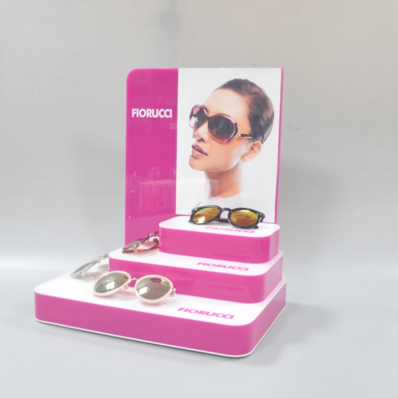 Пользовательские белые 3-уровневые светодиодные RGB акриловые счетчик оргстекла солнцезащитные очки дисплей стенд для оптовой продажи