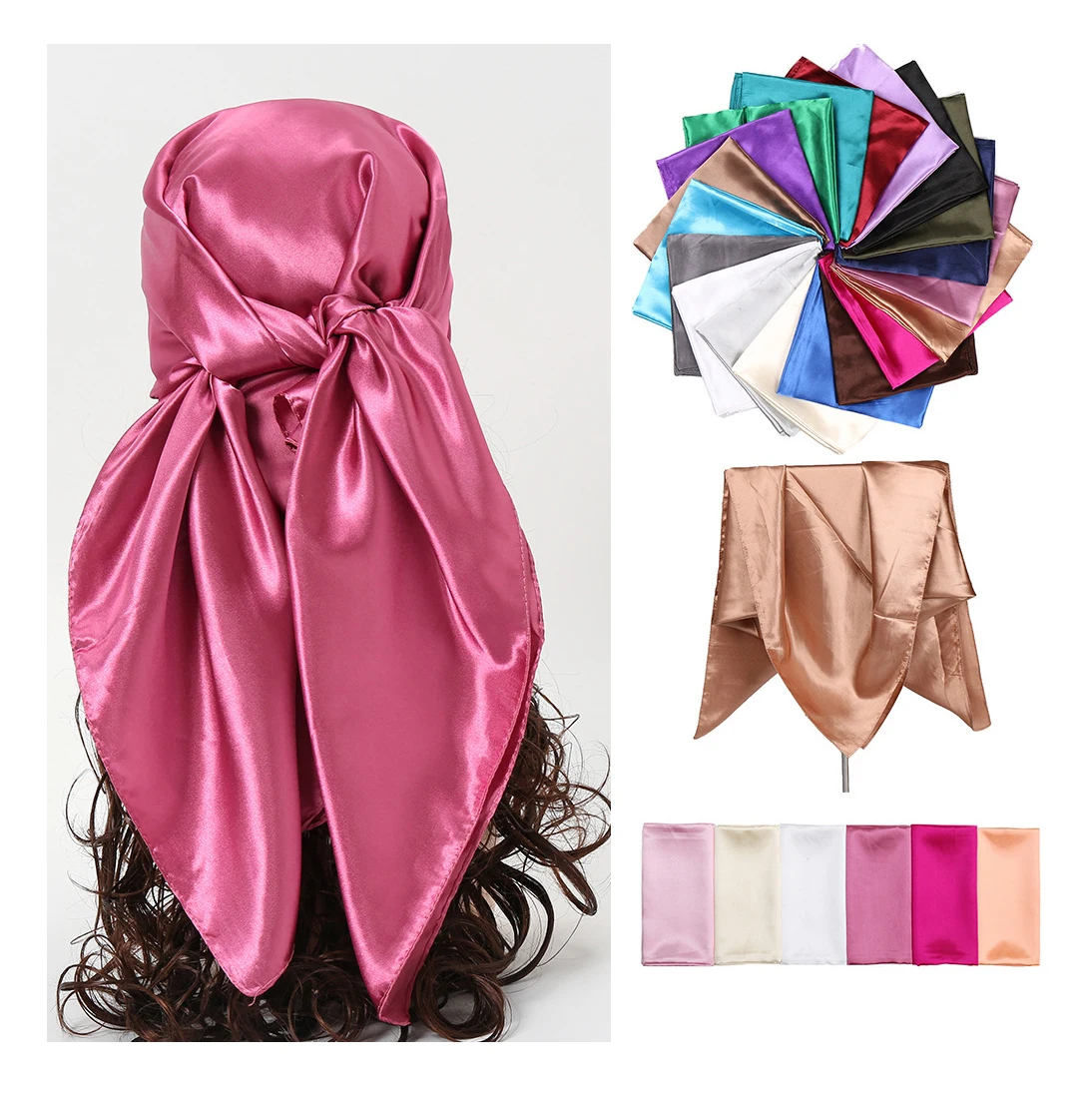 90cm*90cm Wholesale Wrap Satin Scarf For Hair Women Solid Color Plain Head Square Satin Silk Scarf