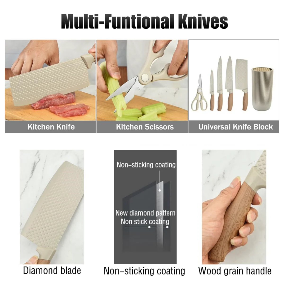 6-Pieces Stainless Steel Knife Set Cooking Knife for Home Restaurant Kitchen Knife Set