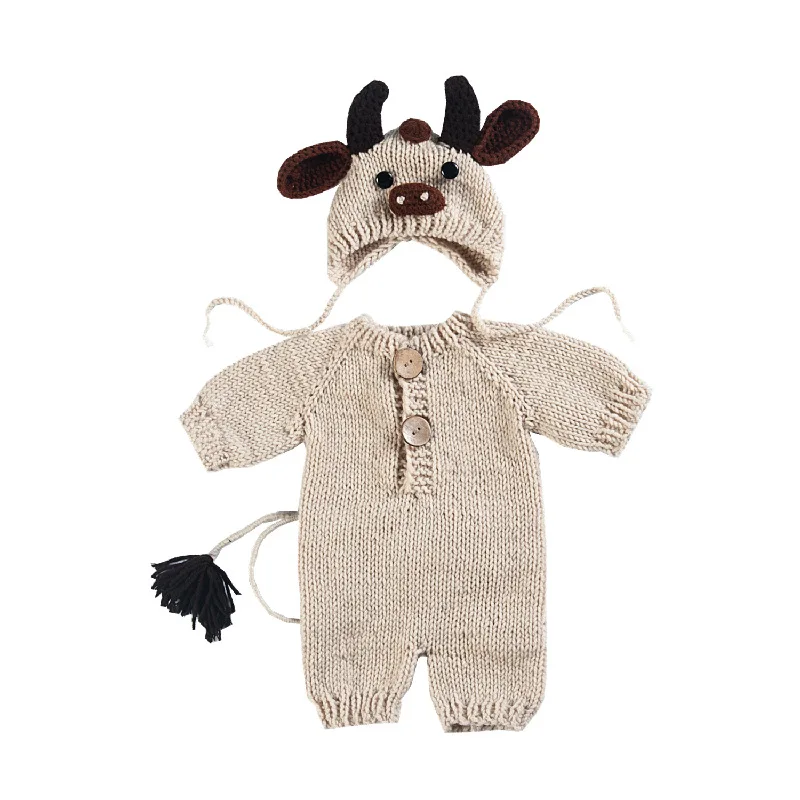 Wholesale Newborn Photography Baby Boys Girls Crochet Knit Jumpsuit with Cartoon Hat