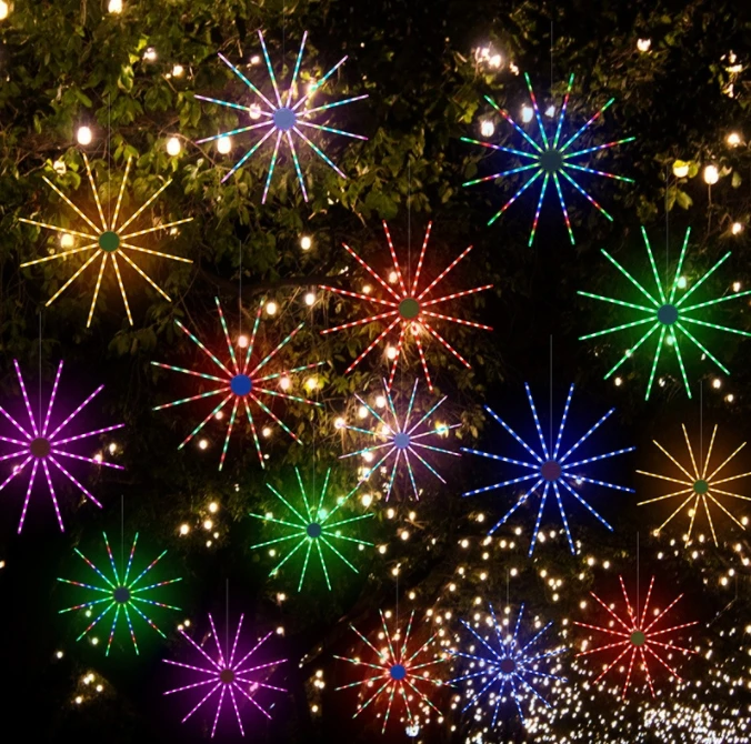 Bluetooth app remote control led light RGB decorative wind lamp outdoor tree decoration lamp rotating exploding star solar light