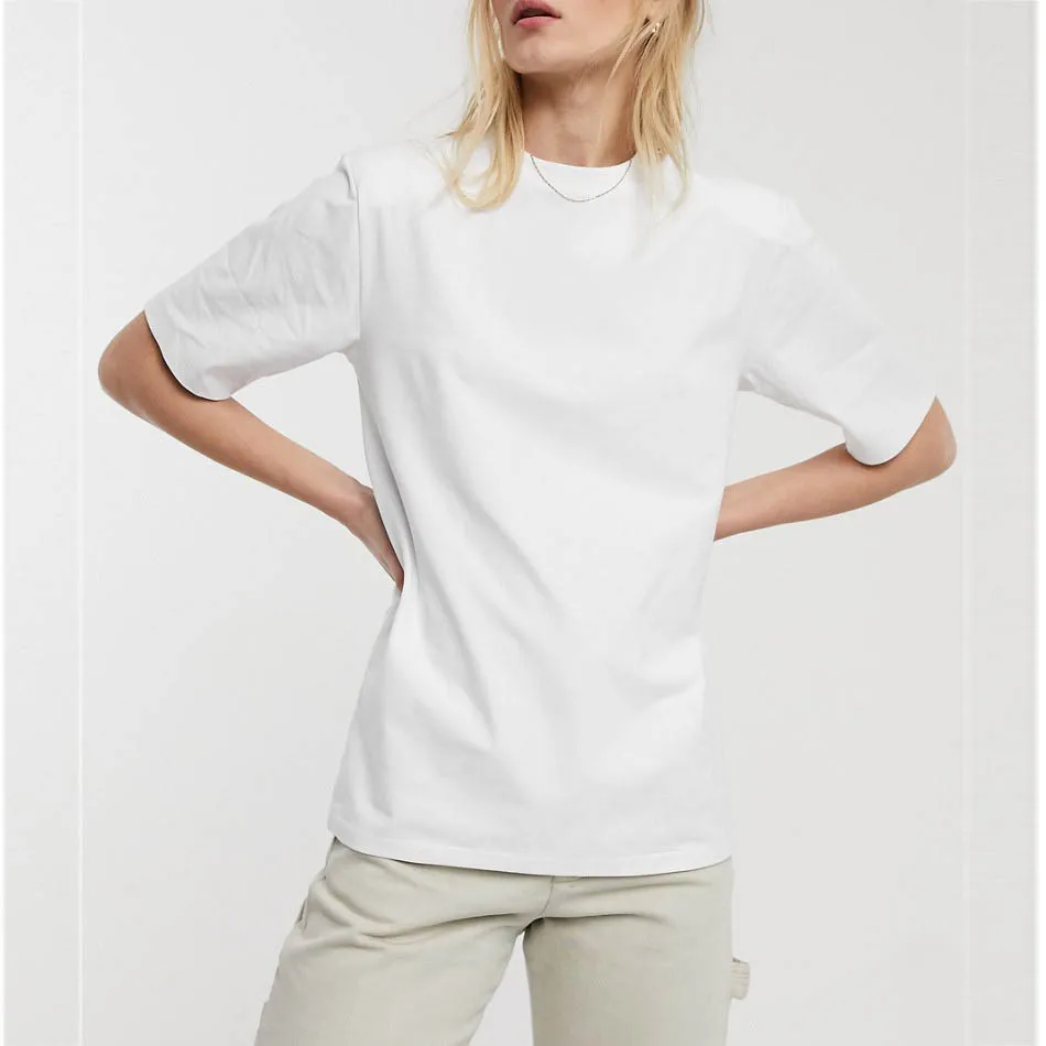 China wholesale shirt custom printed women stylish cotton  plain shoulder pad t-shirt