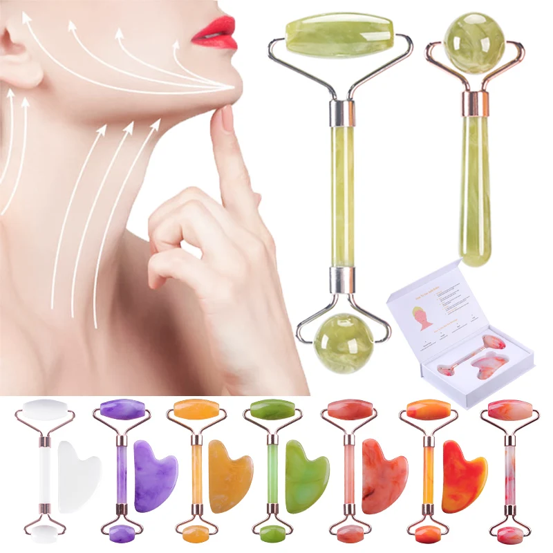 Best Seller OEM Private Label High Quality massage resin jade roller Anti Aging Face SPA Gua sha jade roller set