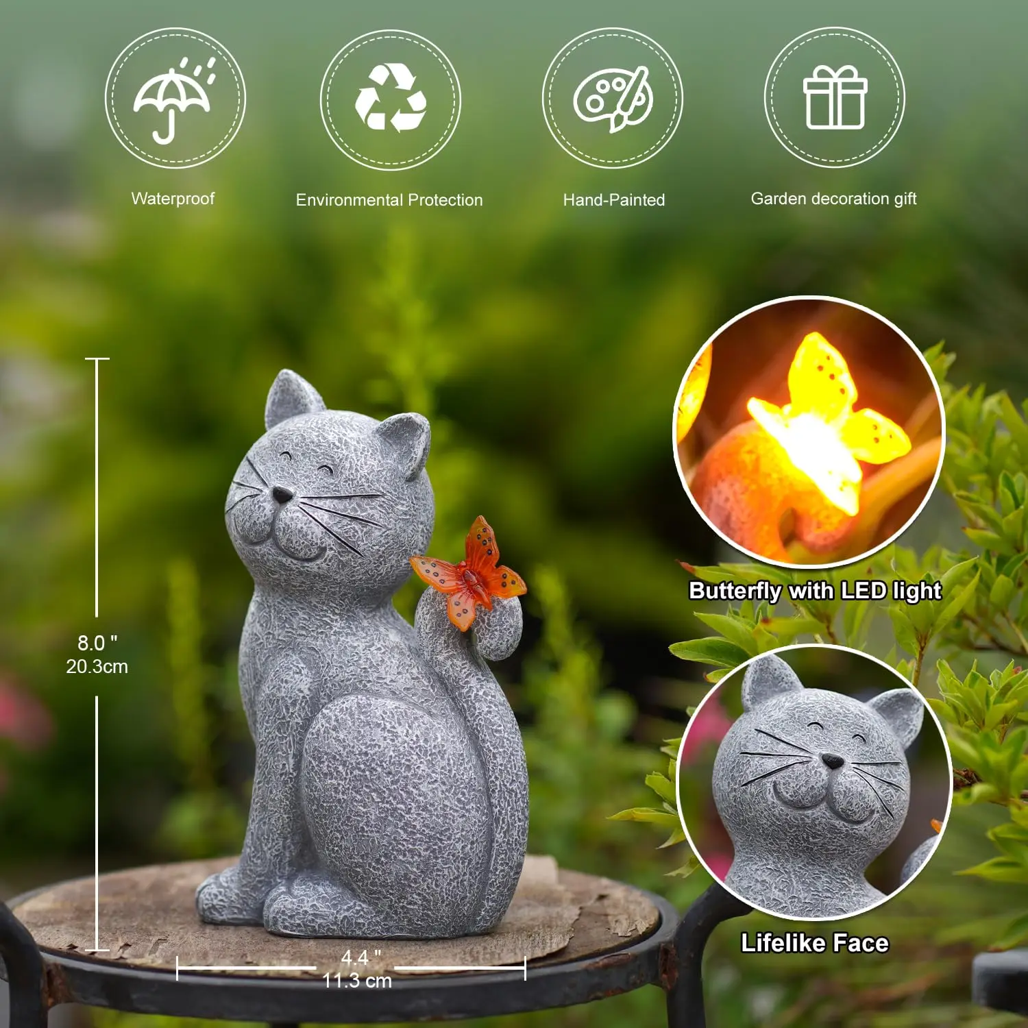 Garden decoration Outdoor cat solar light Statue Resin Craft led cat Figurine statue