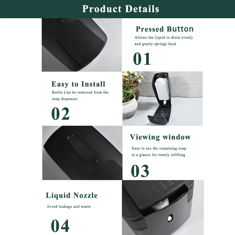 600ML Black ABS Plastic Manual Liquid Wall Mounted Wall-mount Soap Dispensers